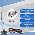ABBREE AD-109 Mobile Radio Antenna Magnetic Dual Band VHF UHF PL259 Connetor For Car Radio