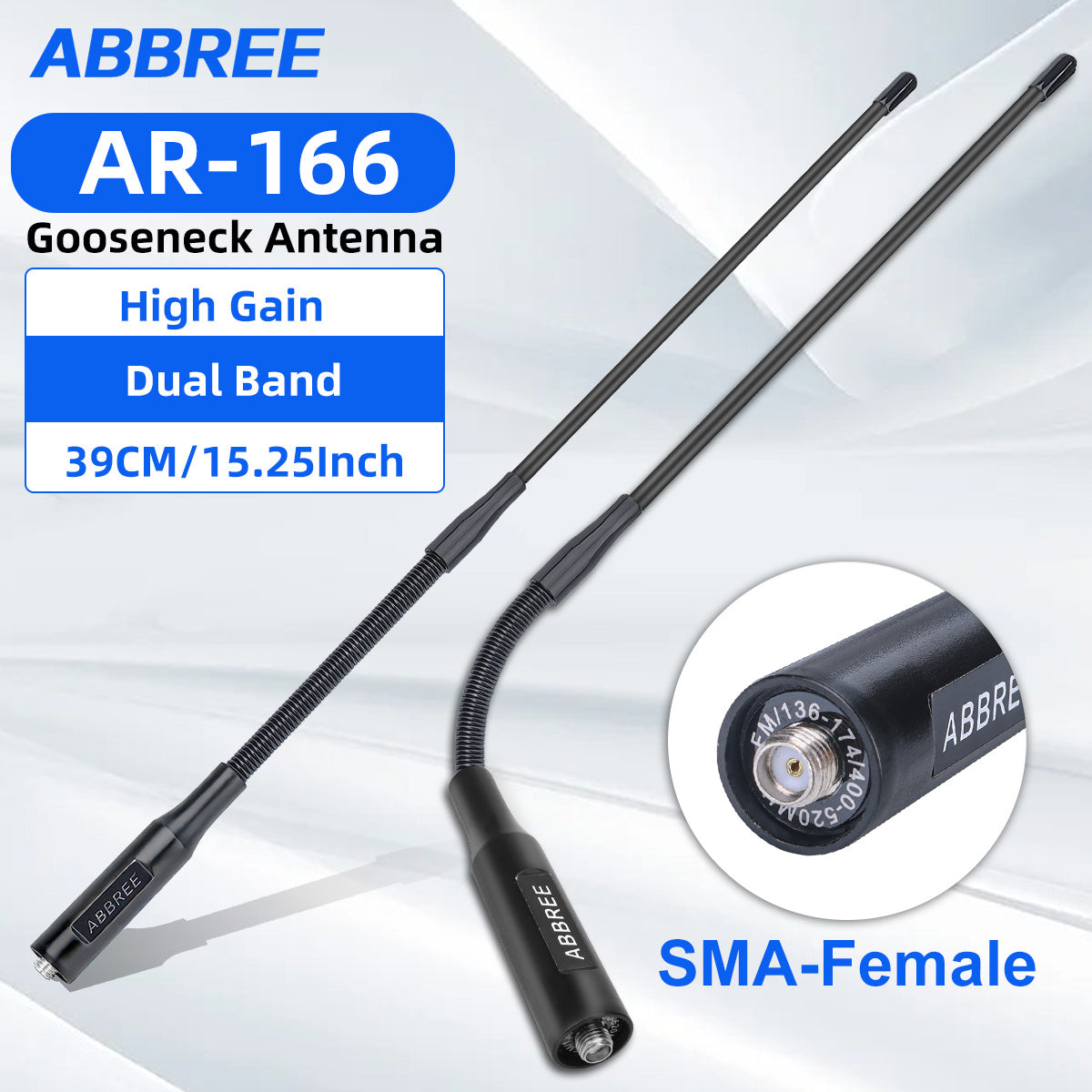 ABBREE AR-166 Gooseneck Walkie Talkie Antenna SMA-Female Dual Band UHF/VHF High Gain For BAOFENG UV-5R Mini UV-21PRO Ham Radio