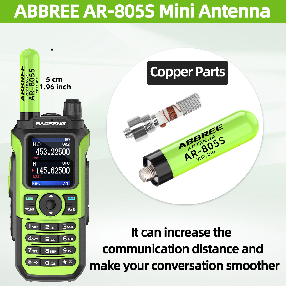 ABBREE AR-805S Mini Walkie Talkie Antenna SMA- Female Dual Band Long Range For Baofeng UV-5R Mini UV-21 PRO UV-32 Two Way Radio