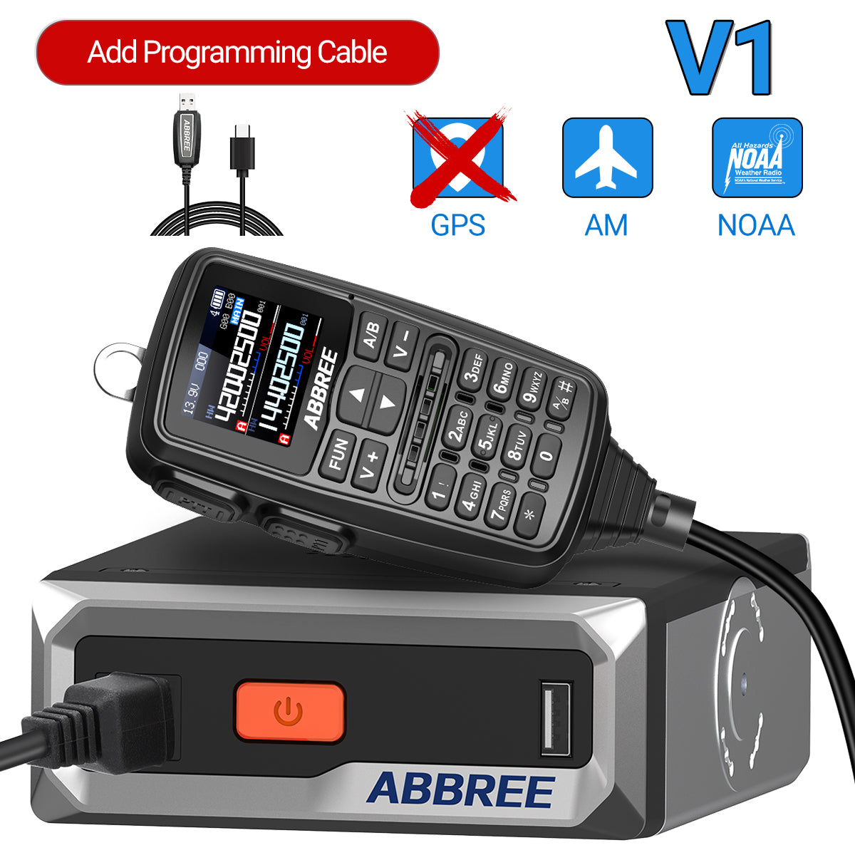 ABBREE AR-7600 V1 V2 Mini Mobile Radio Multi Band FM AM VHF UHF Wireless Copy Frequency Long Range V2 Add GPS With Speaker Mic