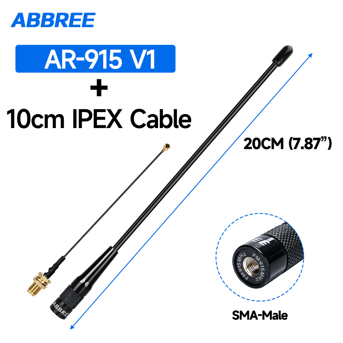 ABBREE AR-915 V1 V2 915MHz High Gain Omni Antenna SMA Male UHF Long Range for LoRa IoT Module Indoor Outdoor Communication