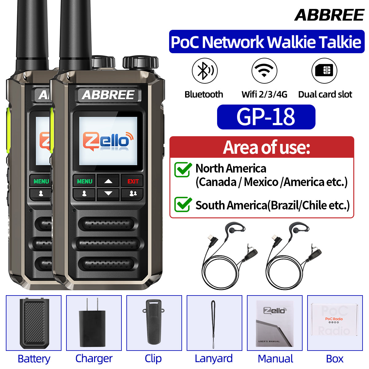 ABBREE GP-18 2G/3G/4G Zello Walkie Talkie Dual Sim Card Slots Global POC Android Bluetooth WIFI Unlimited Distance Network Radio