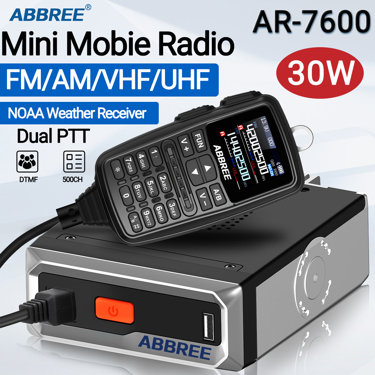 ABBREE AR-7600 V1 V2 Mini Mobile Radio Multi Band FM AM VHF UHF Wireless Copy Frequency Long Range V2 Add GPS With Speaker Mic