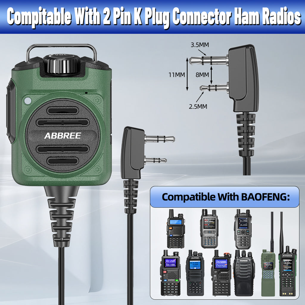 ABBREE AR-158 Rechargeable Walkie Talkie Microphone Speaker Volume Adjust Type-C Charging for Baofeng UV 5R MINI Quansheng UV K5