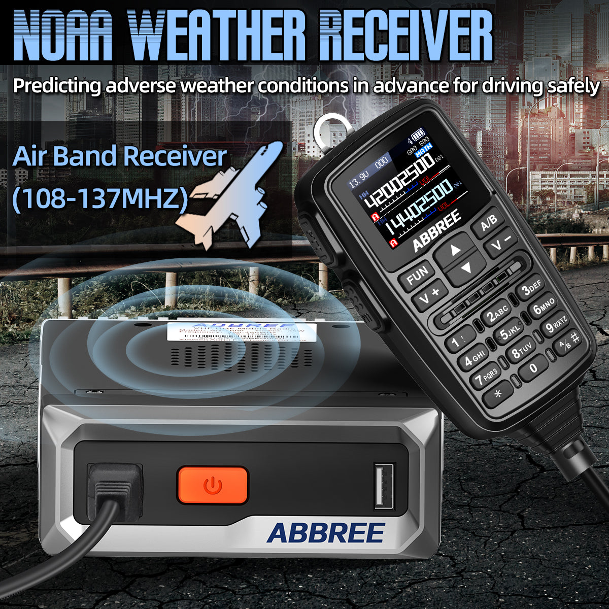 ABBREE AR-7600 V1 V2 Mini Mobile Radio Multi Band FM AM VHF UHF Wireless Copy Frequency Long Range V2 Add GPS With Speaker Mic