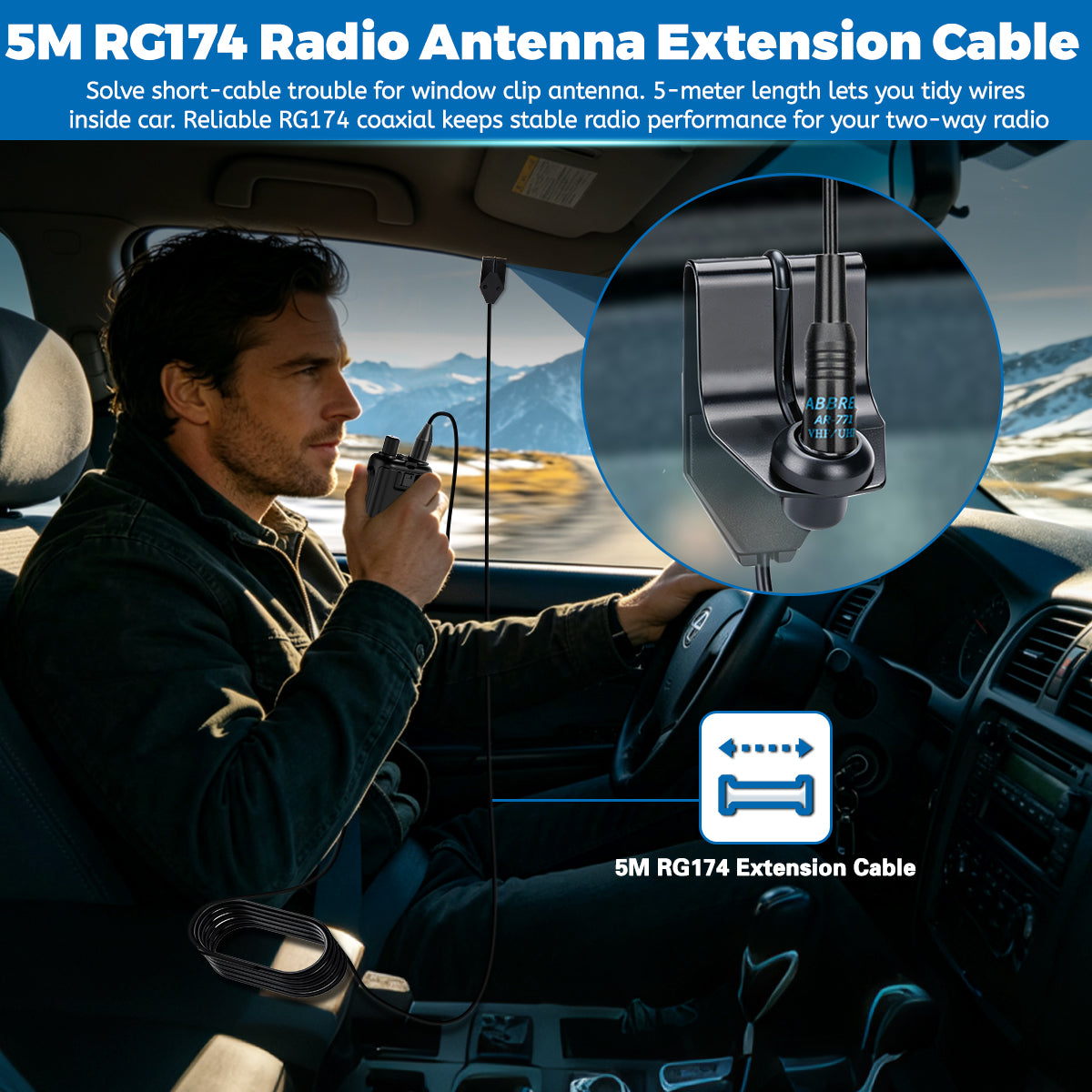 ABBREE Car Window Clip Antenna Mount with SMA Extension Cable