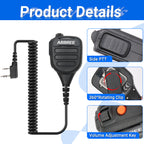 ABBREE AR-850 Speaker Mic Walkie Talkie Volume Adjustable IP54 Waterproof Compatible With Baofeng UV-5R UV-39 BF-888S Ham Radio