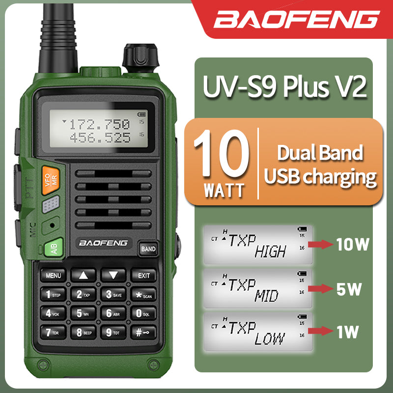 BAOFENG UV-S9 Plus V2 10W Powerful Handheld UHF VHF Dual Band Long Range Waterproof Walkie Talkie Ham Two Way Radio