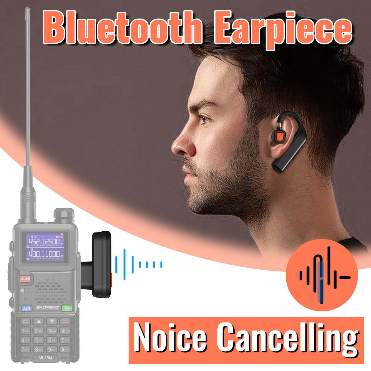 ABBREE BT-E2 Walkie Talkie Wireless Headset 2.4G Earphone Noise Reduction 2 Pin for Baofeng Quansheng Two Way Radio