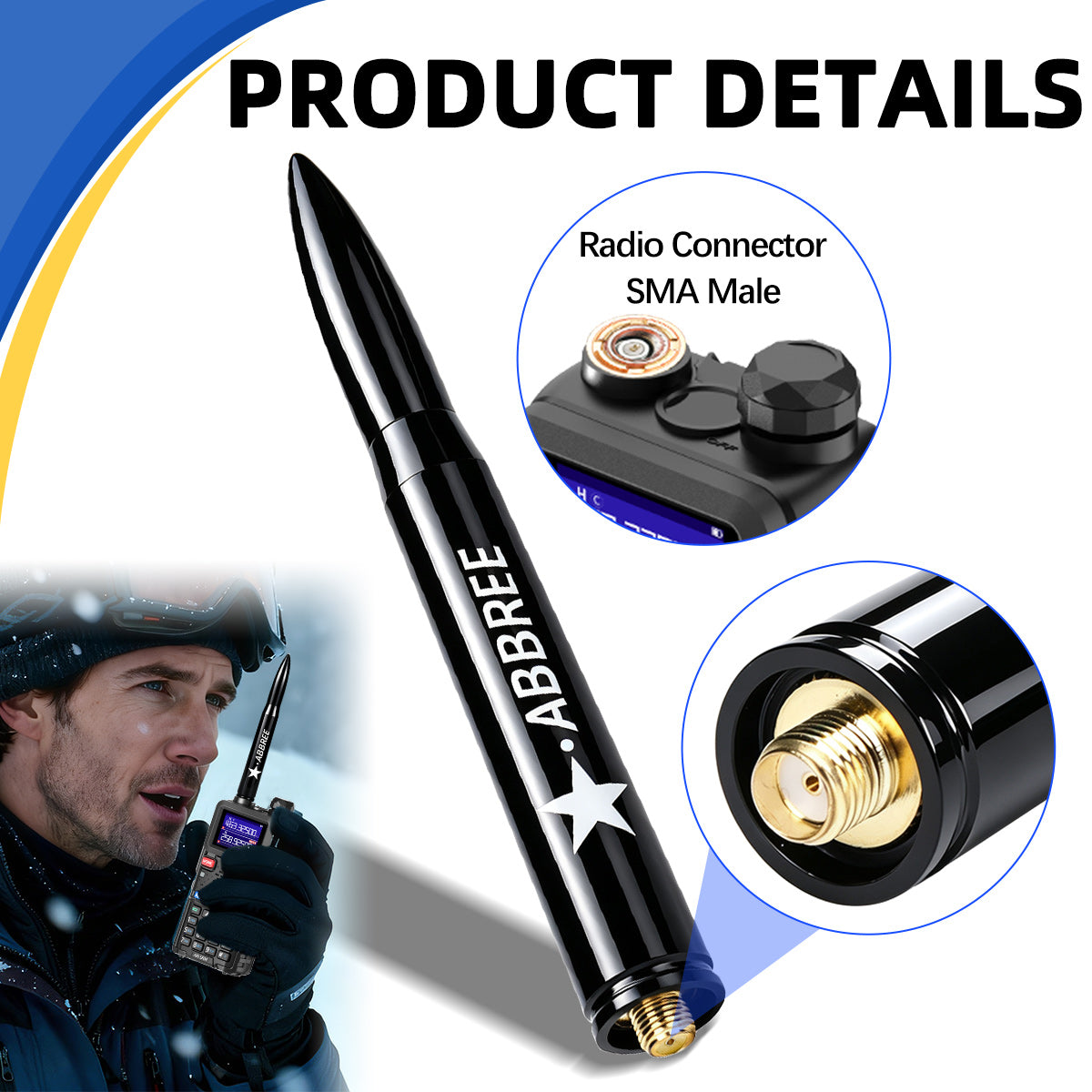 ABBREE AR‑47 Bullet Mini Antenna SMA‑Female VHF UHF 10W High‑Gain For Baofeng Quansheng Handheld Radio
