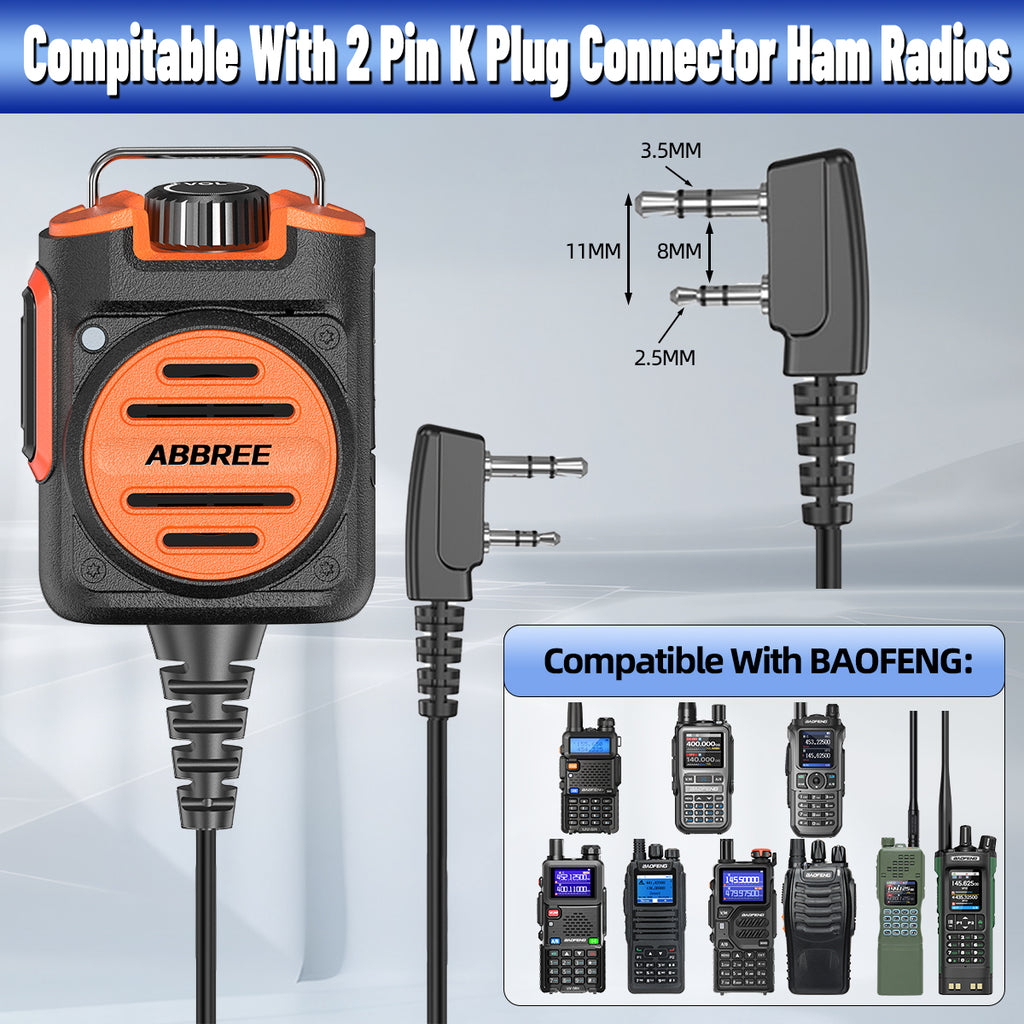 ABBREE AR-158 Rechargeable Microphone Speaker Mic Adjustable Volume Compatible With Baofeng UV-5R Mini UV-21 PRO UV-32 Ham Radio
