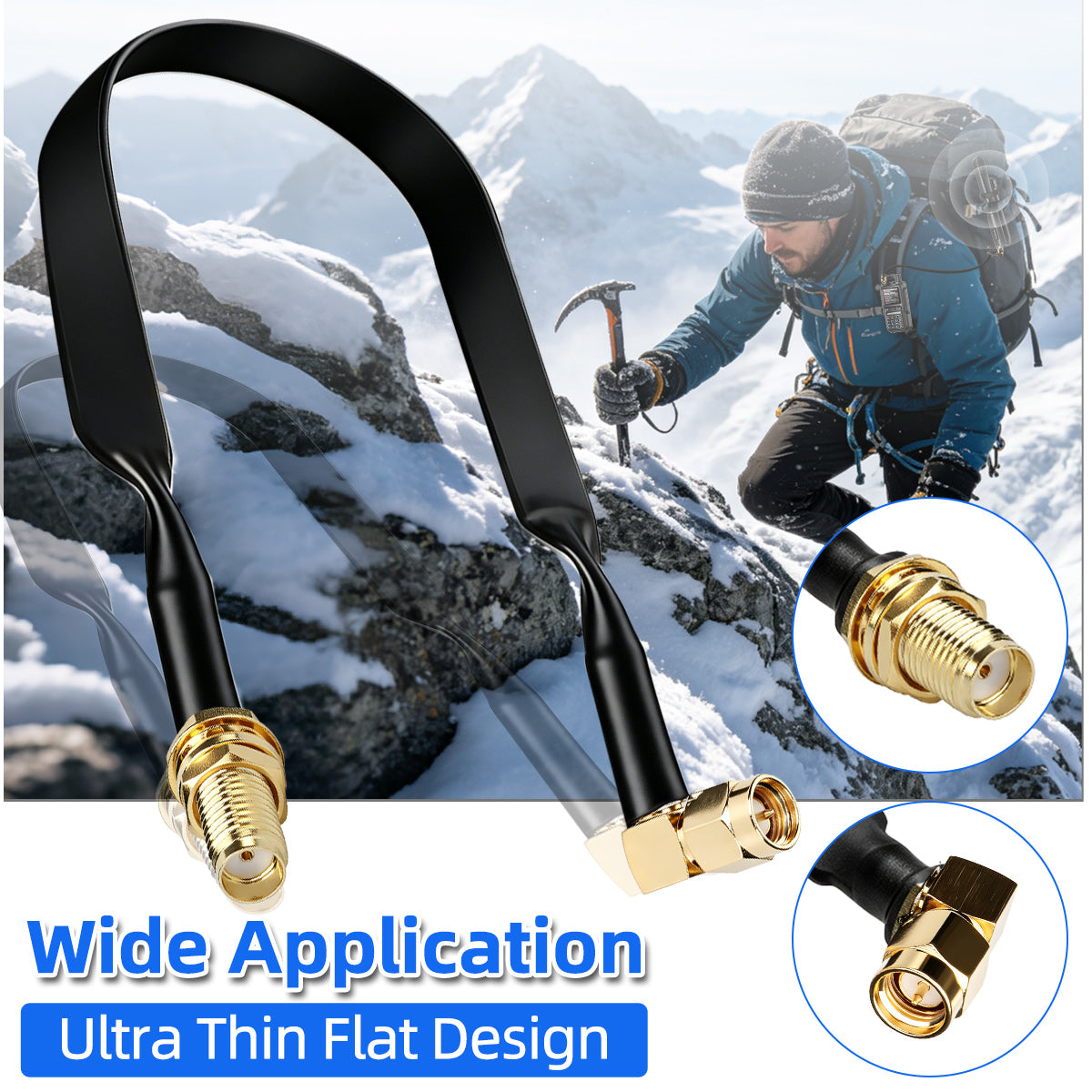 ABBREE 30/60/100 cm Ultra Thin Walkie Talkie Antenna Flat Coaxial Extension Cable SMA Male-to-Female For BAOFENG UV 5R Mini UV32