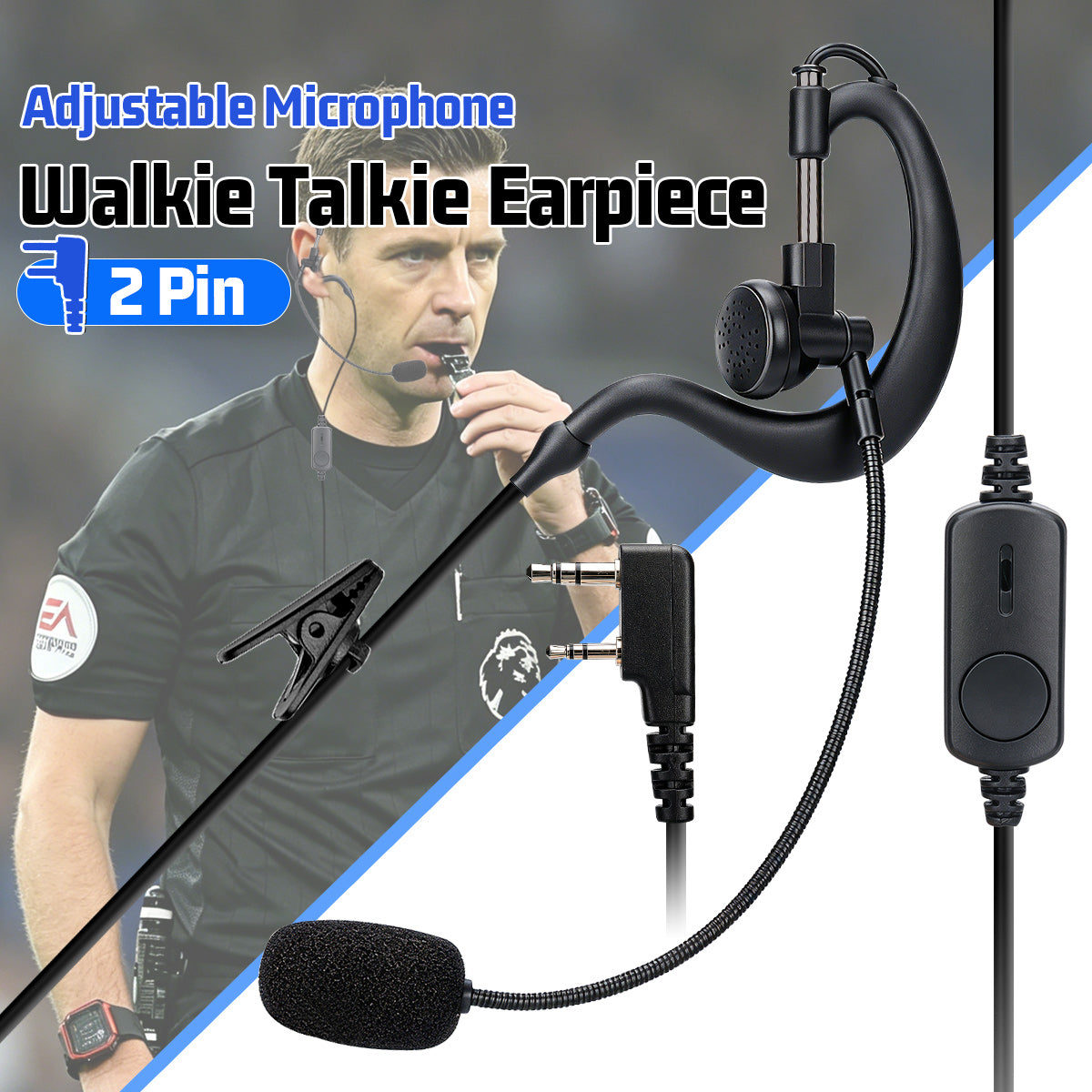 ABBREE Professional 2 Pin PTT Earpiece Headset Clear Audio Walkie Talkie Accessory for BF-888S UV-5R 5RM Referee Online Use