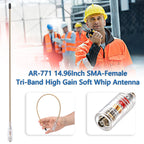 ABBREE AR-771 SMA-Female Dual Band Antenna 144/430MHz High Gain Soft Whip Walkie Talkie Antenna For Baofeng UV-5R UV-9R PRO