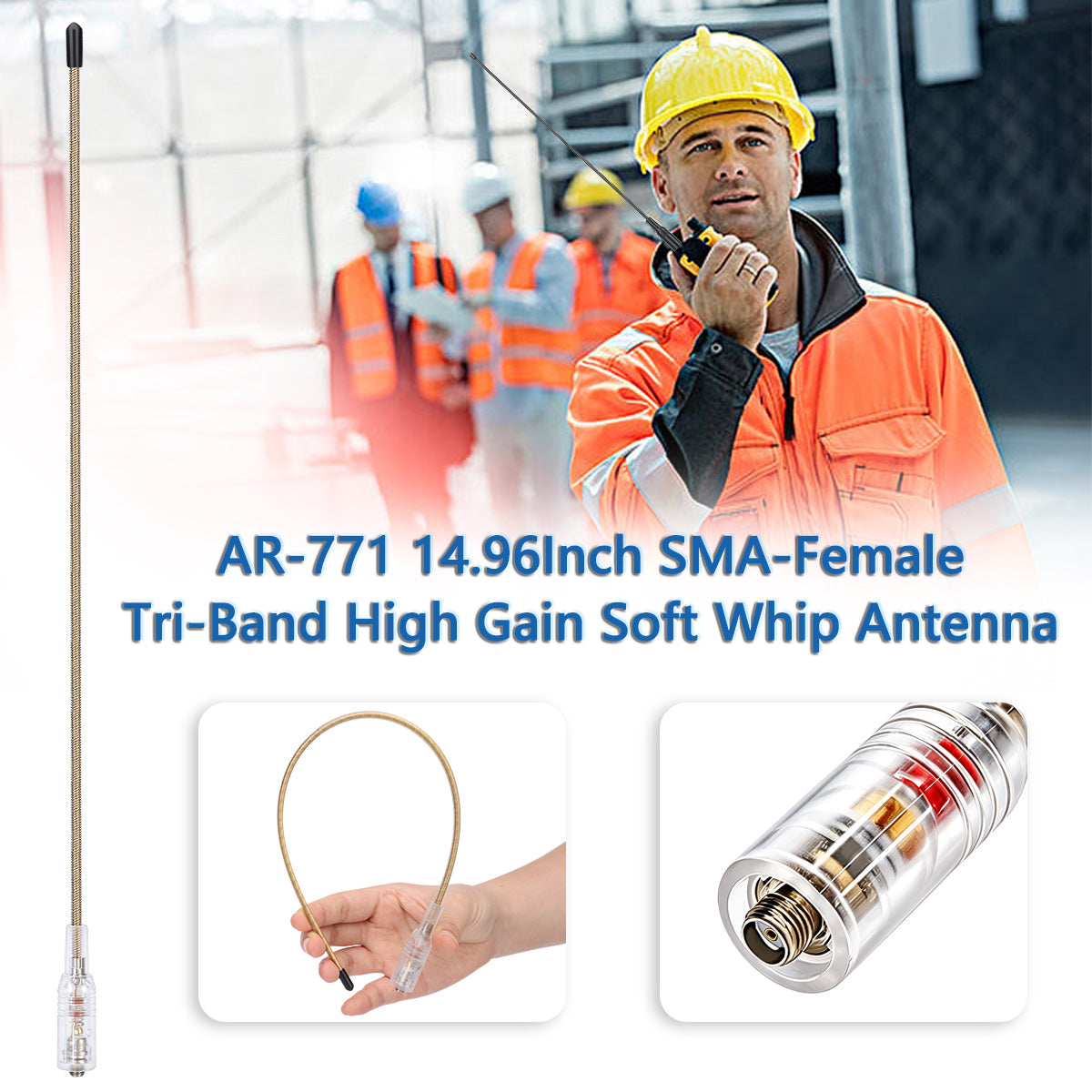 ABBREE AR-771 SMA-Female Dual Band Antenna 144/430MHz High Gain Soft Whip Walkie Talkie Antenna For Baofeng UV-5R UV-9R PRO