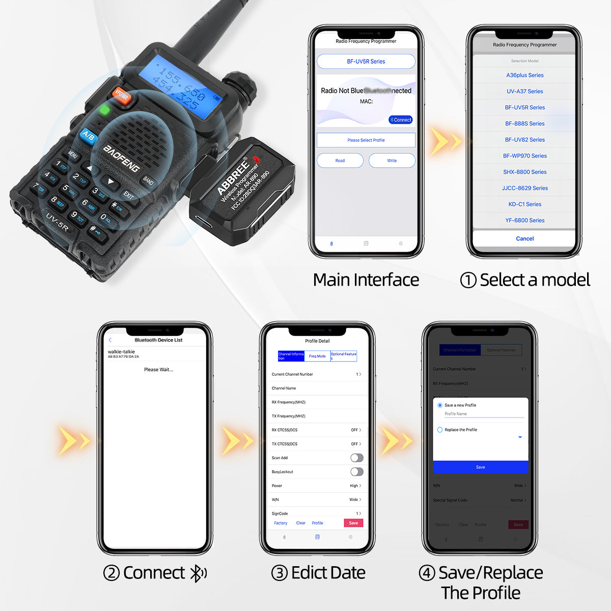 ABBREE Bluetooth Wireless Programmer for Walkie Talkie Plug & Play No Driver Issue Phone for UV5R BF888S Quansheng UVK5