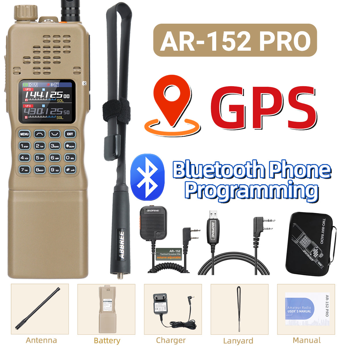 Baofeng AR-152 PRO GPS Ham Radio High Powerful CS Tactical Game Walkie Talkie Long Range Upgraded AR-152 Portable Two Way Radio