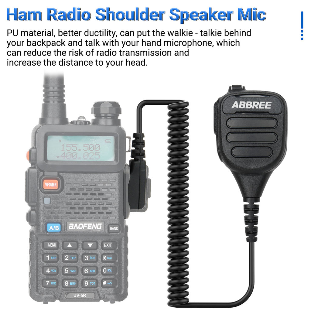 ABBREE AR-850 Speaker Mic Walkie Talkie Volume Adjustable IP54 Waterproof Compatible With Baofeng UV-5R UV-39 BF-888S Ham Radio