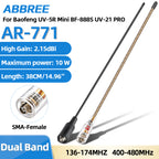 ABBREE AR-771 SMA-Female Dual Band Antenna 144/430MHz High Gain Soft Whip Walkie Talkie Antenna For Baofeng UV-5R UV-9R PRO
