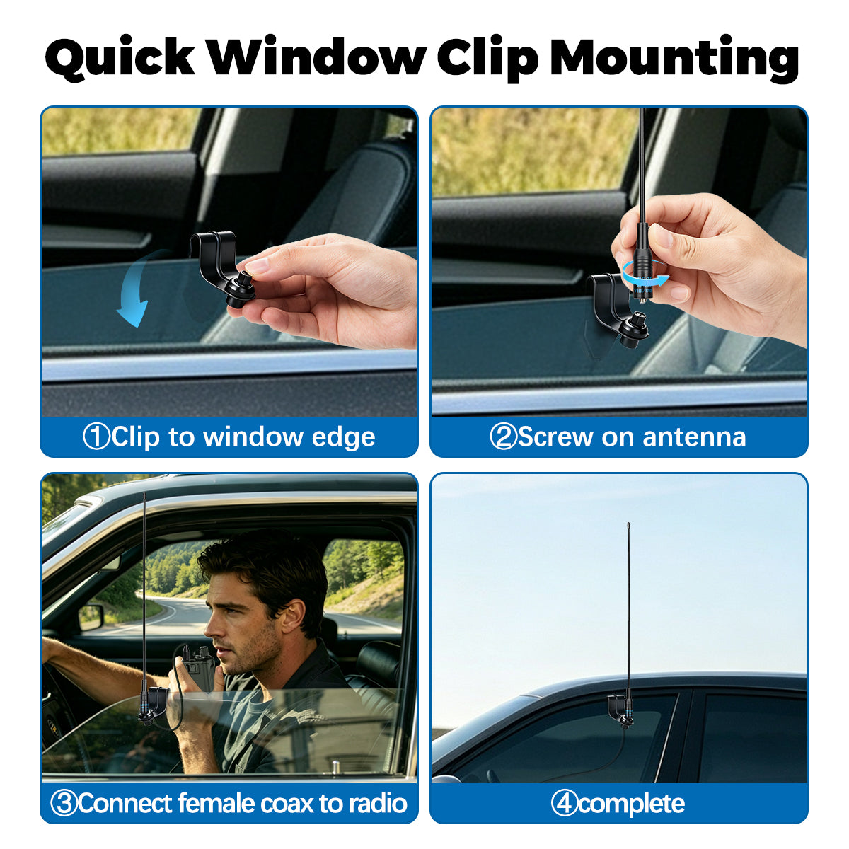 ABBREE Car Window Clip Antenna Mount with SMA Extension Cable