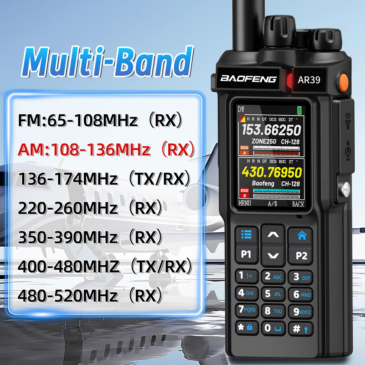 BAOFENG AR-39 Walkie Talkie 7 Color Front Options Wireless Copy Frequency Long Range Large Capacity VOX Type-C Charge Ham Radio