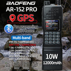 BAOFENG AR-152 PRO GPS Walkie Talkie Long Range Bluetooth Programming 10W Multi Band 12000mAh Tactial 1000CH Two Way Ham Radio