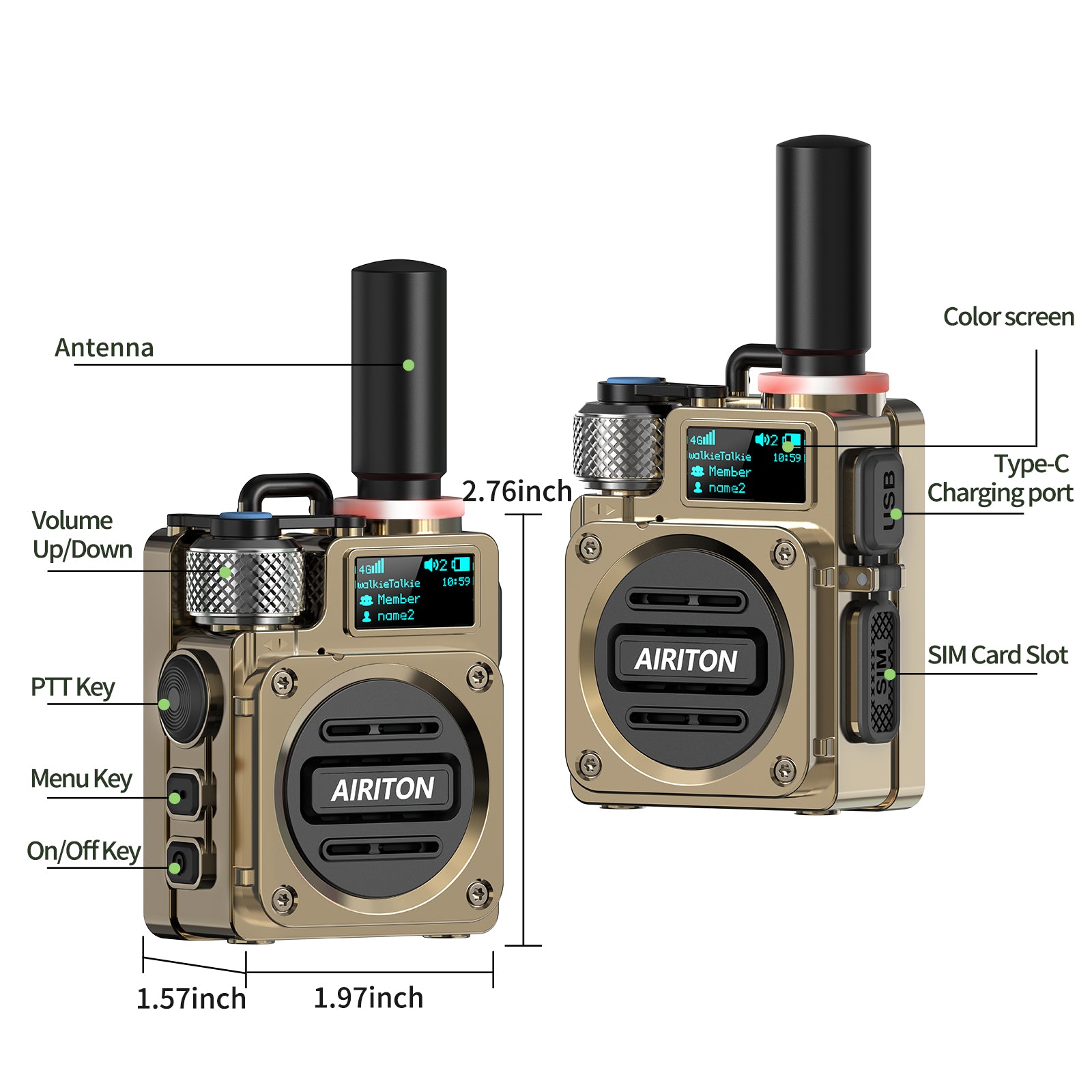 Walkie Talkies Airiton Radios Unlimited Range Nationwide 4G Long Distance 5000 Miles Handheld POC Two Way Radio AI-G7 Push to Talk Over Cellular Radio Long Range Walkie Talkie (2 with SIM Card)