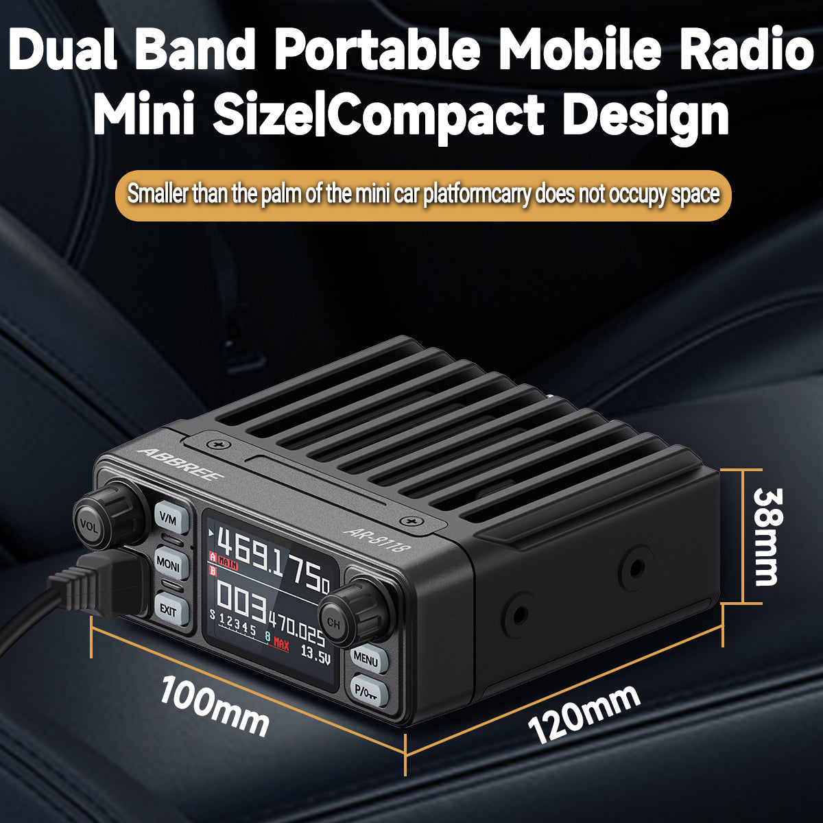 ABBREE AR-8118 25W Dual Band Mini Mobile Radio HD Voice 200CH Long Range VHF UHF Anti-Interference Dual PTT HD Vioce Car Radio