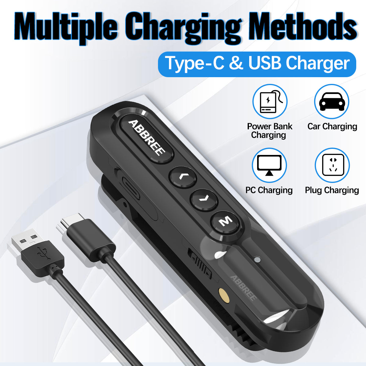 ABBREE AR-W5 Collar Clip Mini Walkie Talkie Wireless Copy Frequency 8 Volume Adjustment 20CH Type-C Chager UHF Handsfree Radio