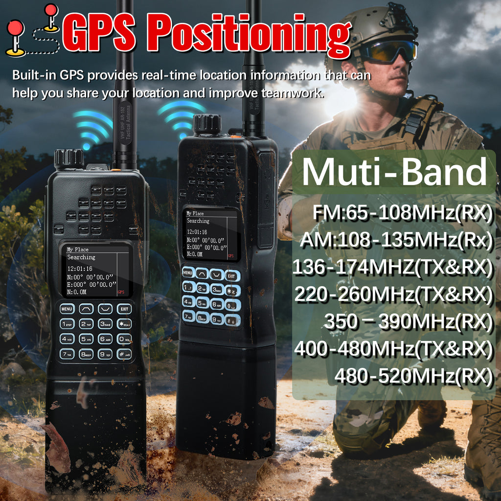BAOFENG AR-152 PRO GPS Walkie Talkie Long Range Bluetooth Programming 10W Multi Band 12000mAh Tactial 1000CH Two Way Ham Radio