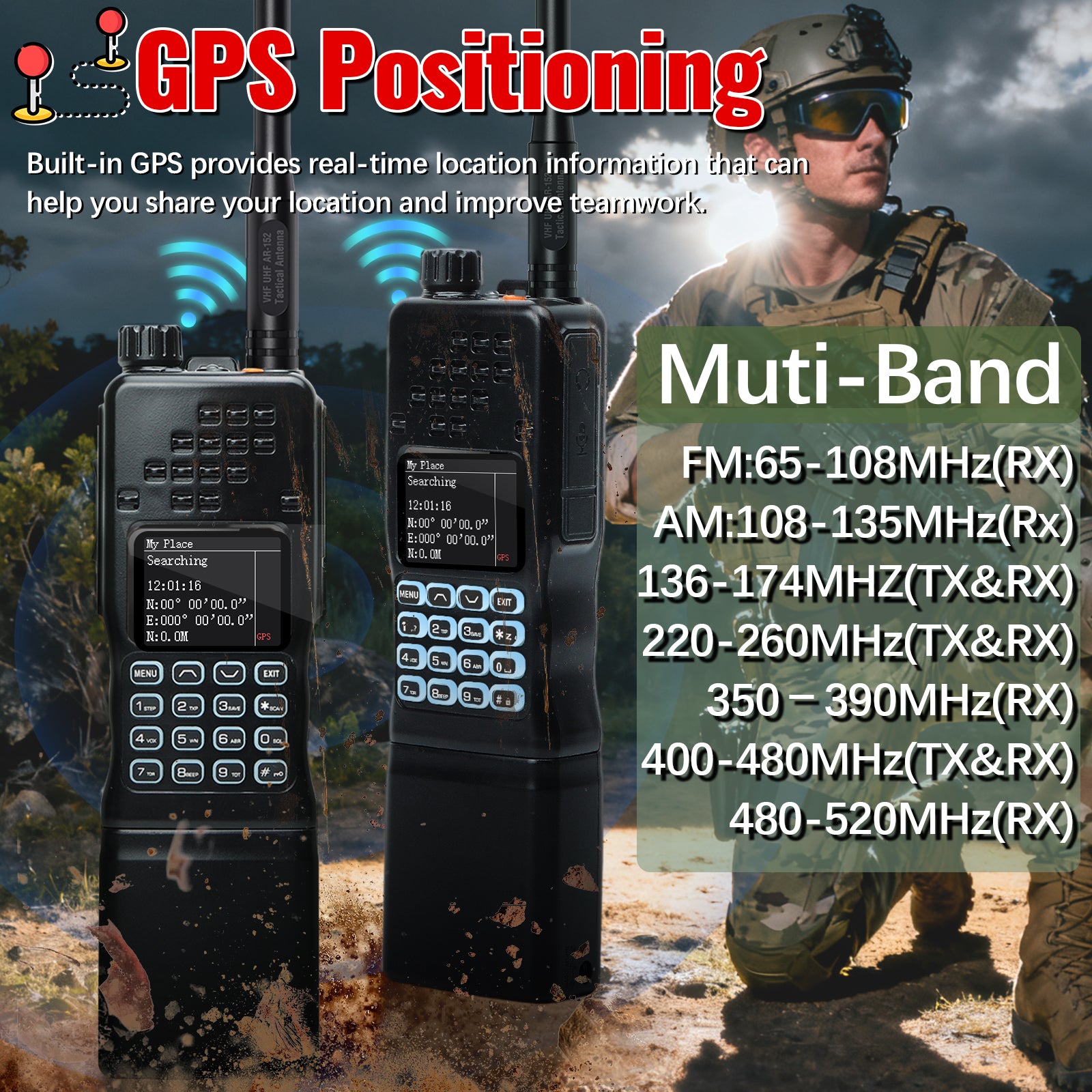 BAOFENG AR-152 PRO GPS Walkie Talkie Long Range Bluetooth Programming 10W Multi Band 12000mAh Tactial 1000CH Two Way Ham Radio