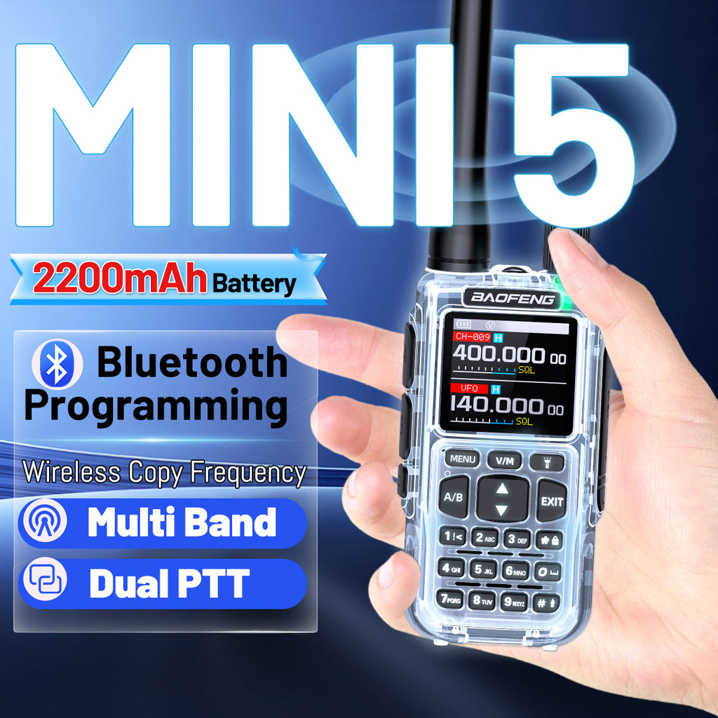 BAOFENG MINI 5 New Upgrade Walkie Talkie Wireless Copy Frequency 2200mAh Battery Bluetooth APP Programming UV-5R Mini Ham Radio