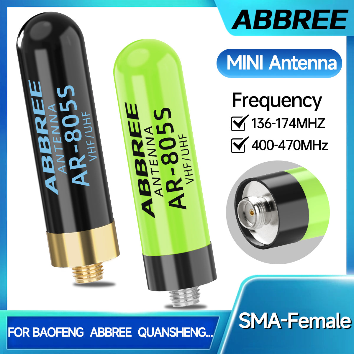 ABBREE AR-805S Mini Walkie Talkie Antenna SMA- Female Dual Band Long Range For Baofeng UV-5R Mini UV-21 PRO UV-32 Two Way Radio
