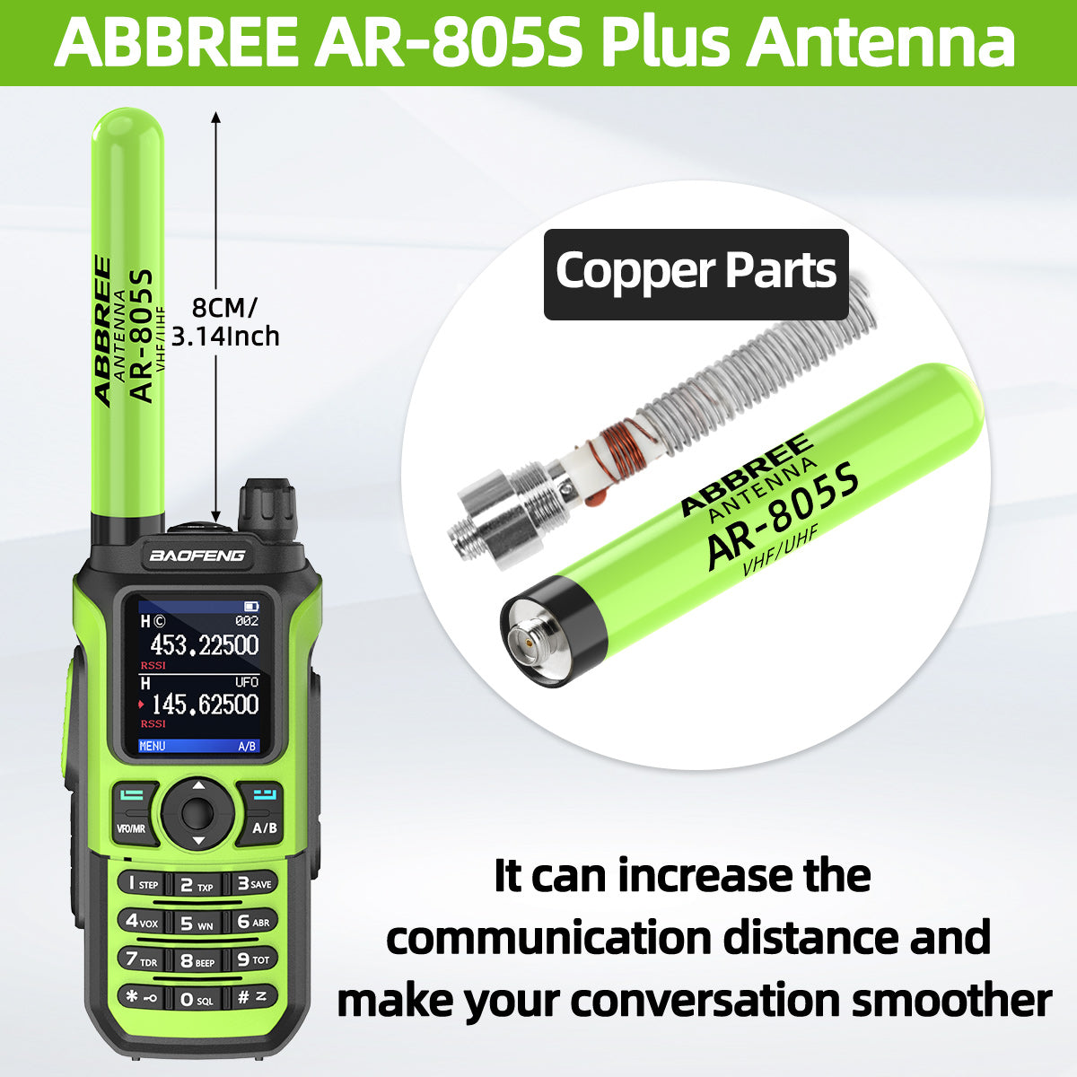 ABBREE AR-805 PLUS Walkie Talkie Antenna SMA-Female High Gain Dual Band For Baofeng UV-5R AR-152 PRO UV-21 PRO Ham Radio