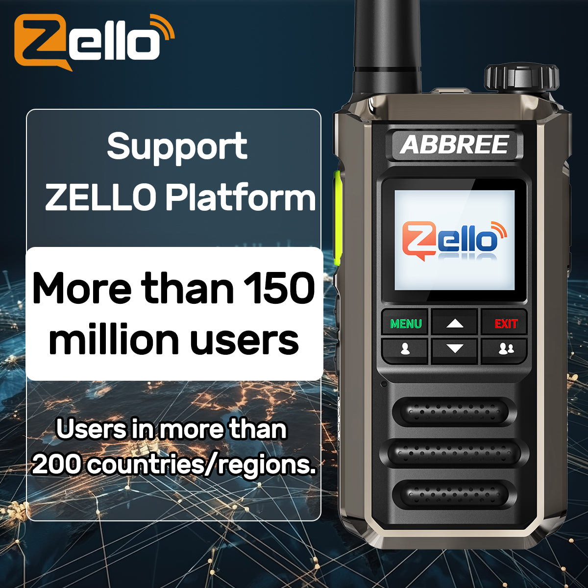 ABBREE GP-18 2G/3G/4G Zello Walkie Talkie Dual Sim Card Slots Global POC Android Bluetooth WIFI Unlimited Distance Network Radio