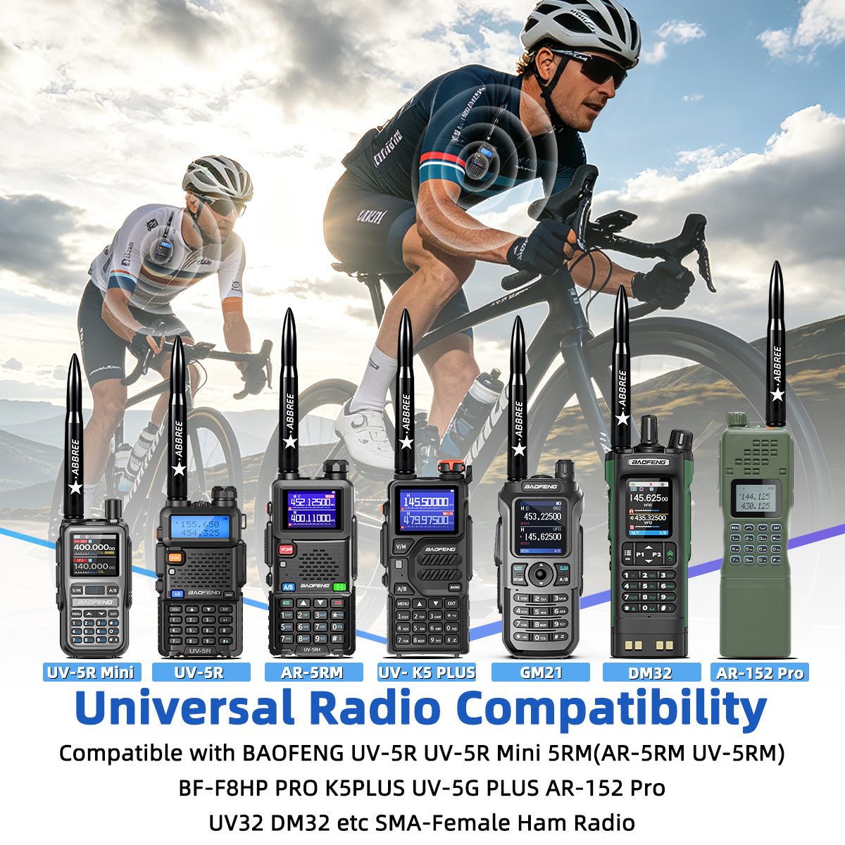 ABBREE AR‑47 Bullet Mini Antenna SMA‑Female VHF UHF 10W High‑Gain For Baofeng Quansheng Handheld Radio