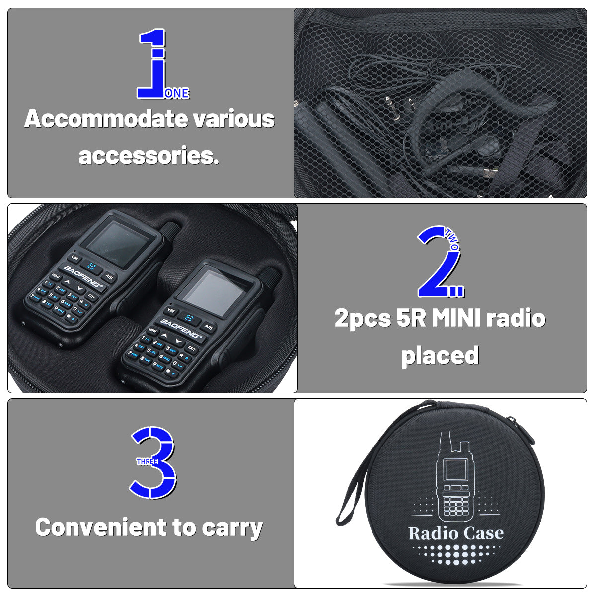 ABBREE UV-5R Mini Walkie Talkie Carrying Bag Dustproof Round Radio Case Camping Couple for Baofeng UV-5R Mini Mini-5 Ham Radio