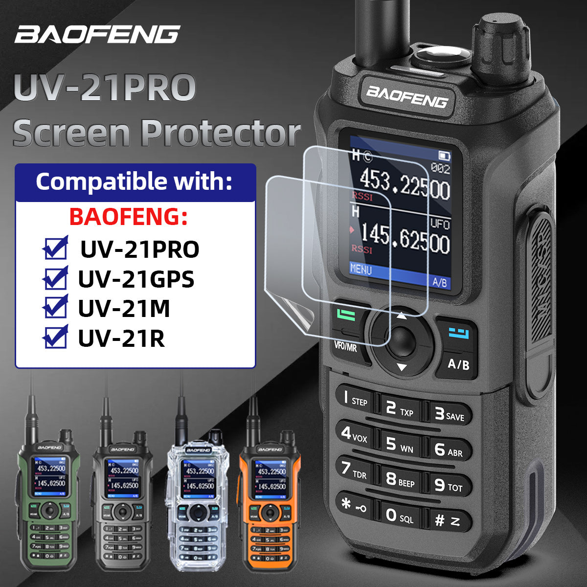 Baofeng UV-21 PRO V2 Screen Protector Case Friendly Cover Walkie Talkie Film HD Clear Shockproof For UV-21 PRO GPS V4 Ham Radio