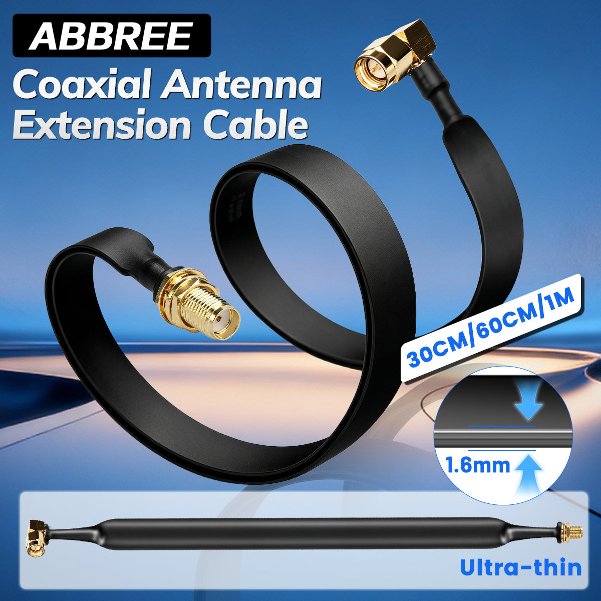 ABBREE Flat SMA Male to Female Window Feedthrough Coaxial Cable No Drilling Antenna Extension Wire for Helium Miner LoRa Gateway