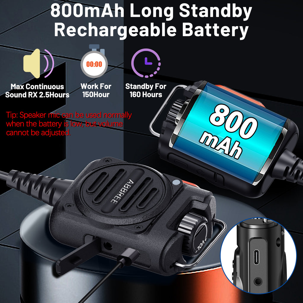 ABBREE AR-158 Walkie Talkie Speaker Mic Adjustable Volume 2 Pin Rechargeable For Baofeng UV-5R Mini for Quansheng UV-K1 (8) K5