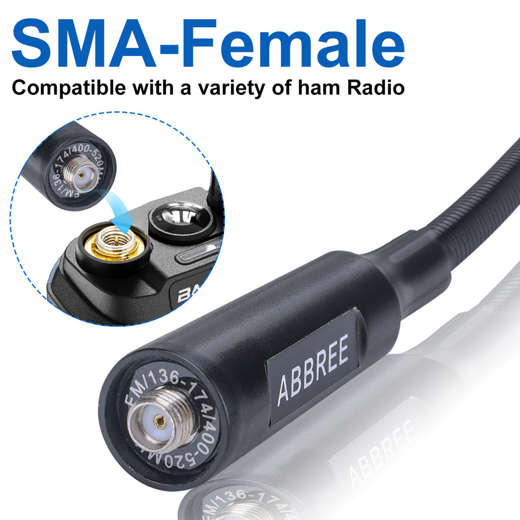 ABBREE AR-166 Gooseneck Walkie Talkie Antenna SMA-Female Dual Band UHF/VHF High Gain For BAOFENG UV-5R Mini UV-21PRO Ham Radio