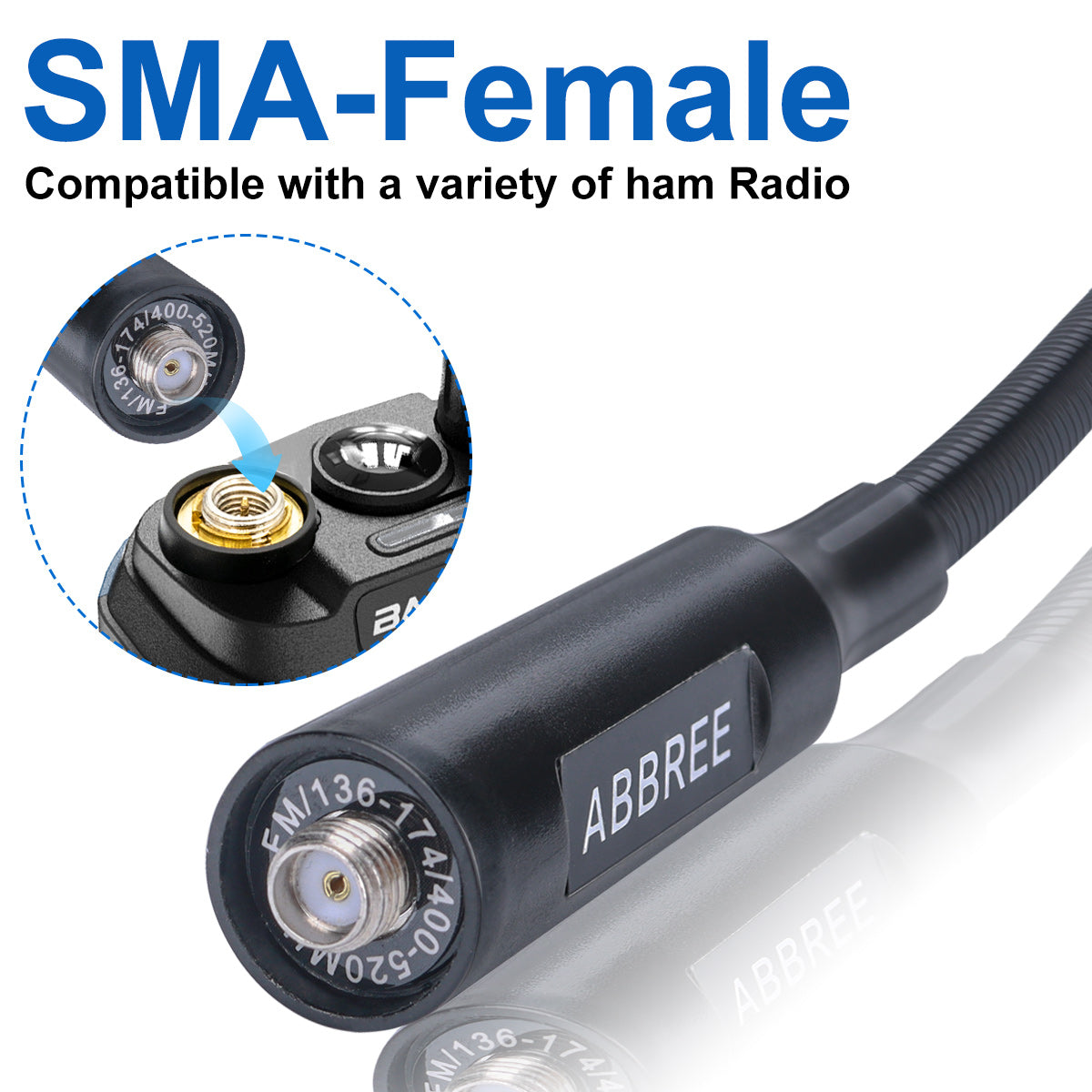 ABBREE AR-166 Gooseneck Walkie Talkie Antenna SMA-Female Dual Band UHF/VHF High Gain For BAOFENG UV-5R Mini UV-21PRO Ham Radio