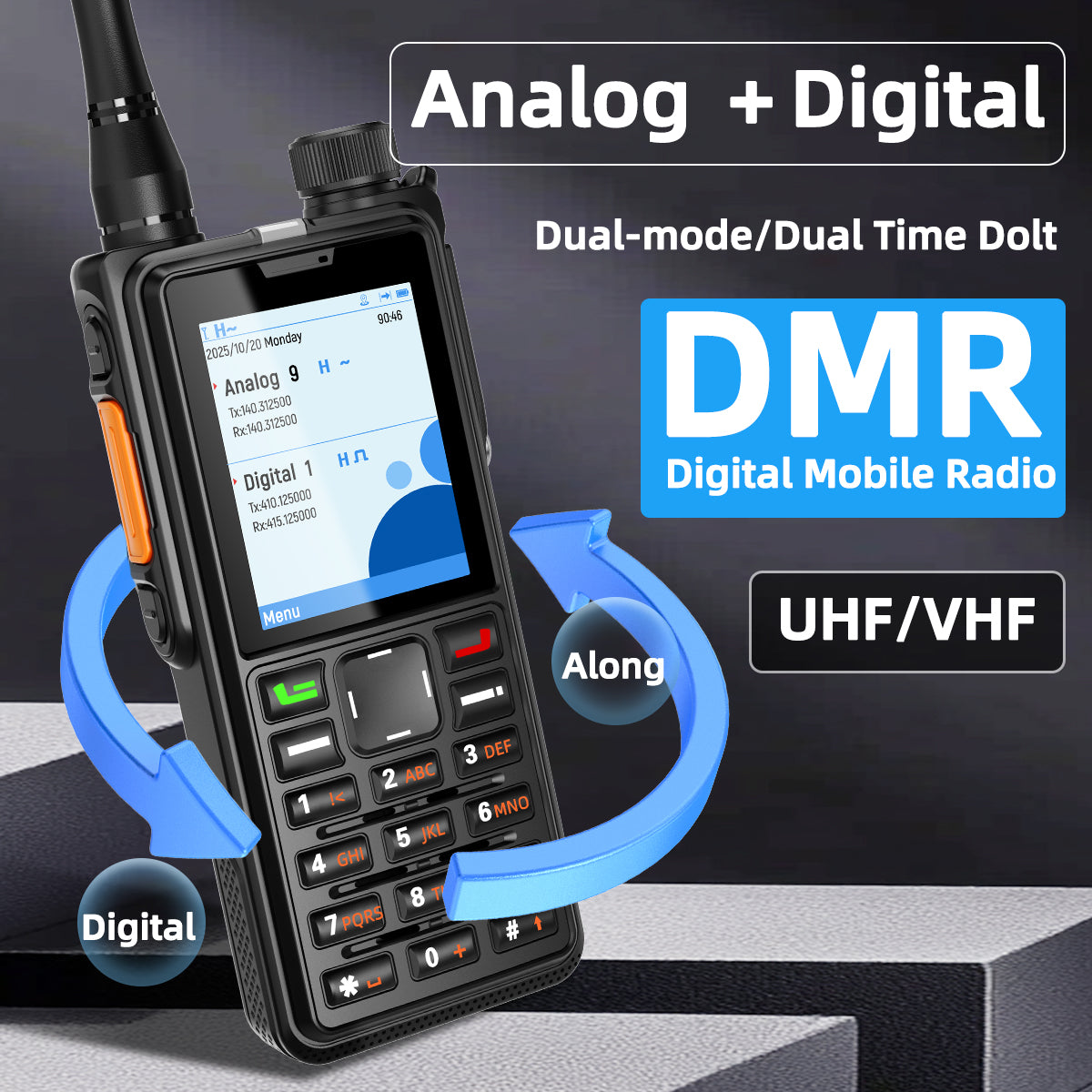 ABBREE AR-880 DMR Digital Walkie Talkie 10W IP67 Waterproof Dual Mode Analog Dual Band AES256 Dual Time Slot SMS VOX Ham Radio