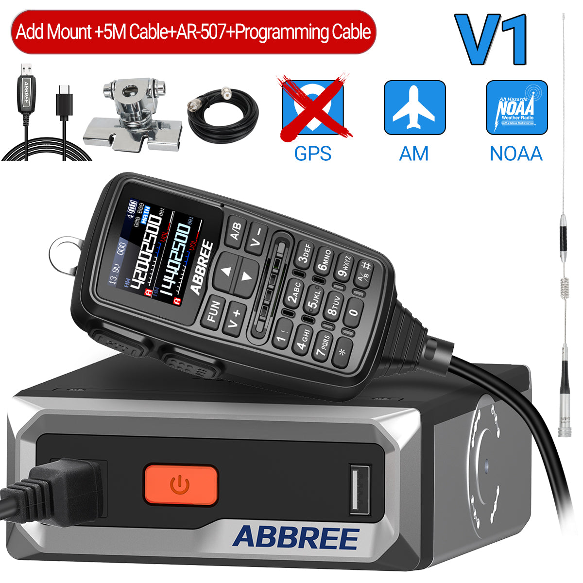 ABBREE AR-7600 V1 V2 Mini Mobile Radio Multi Band FM AM VHF UHF Wireless Copy Frequency Long Range V2 Add GPS With Speaker Mic
