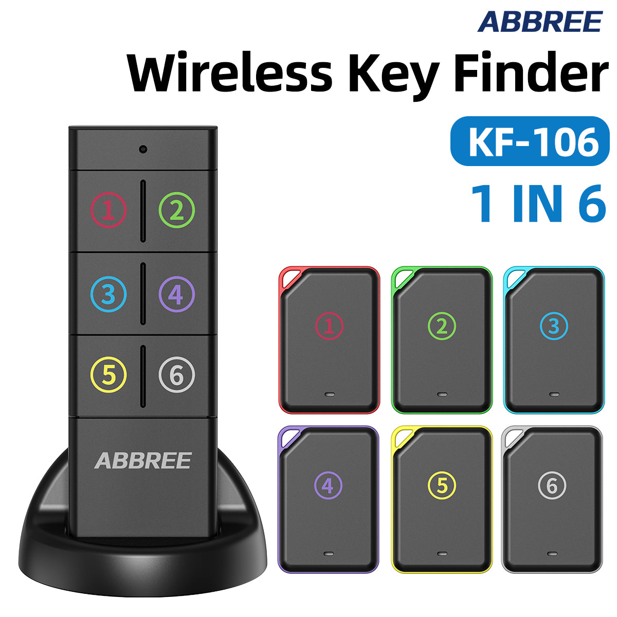 ABBREE KF-106 Wireless Key Finder RF Key Locator Pet Tracker Wallet Tracker Remote Control 1 RF Transmitter 6 Receiver