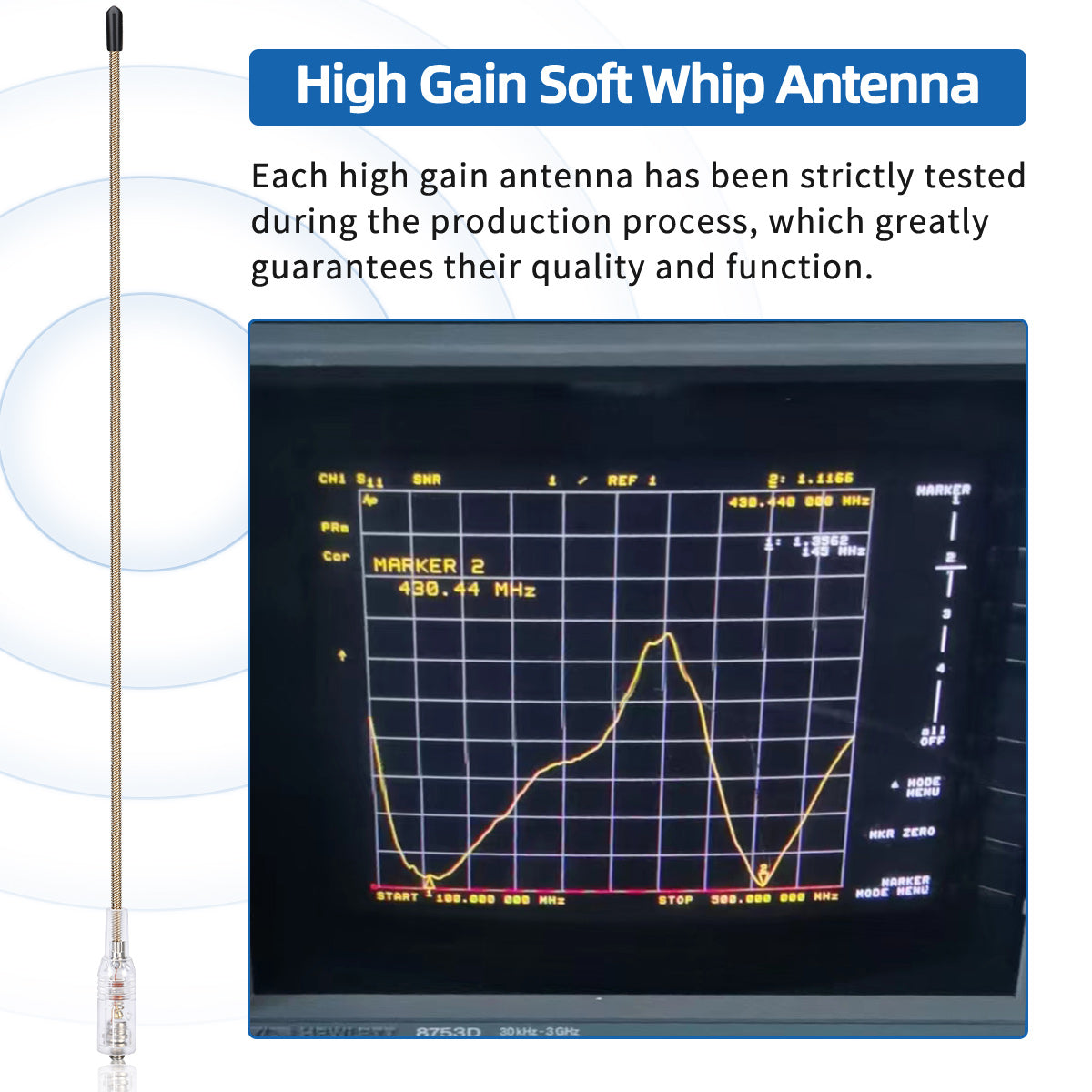 ABBREE AR-771 SMA-Female Dual Band Antenna 144/430MHz High Gain Soft Whip Walkie Talkie Antenna For Baofeng UV-5R UV-9R PRO