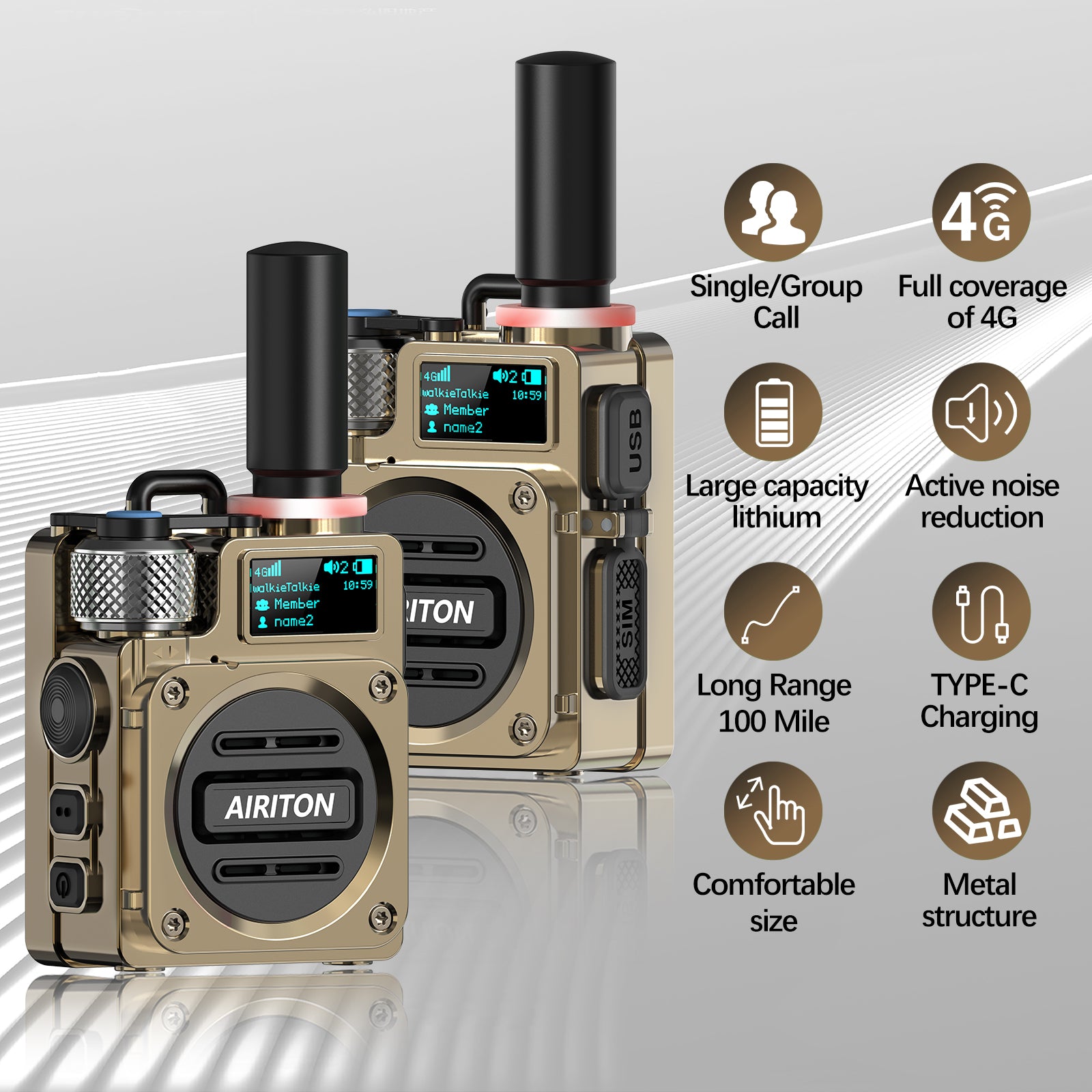 Walkie Talkies Airiton Radios Unlimited Range Nationwide 4G Long Distance 5000 Miles Handheld POC Two Way Radio AI-G7 Push to Talk Over Cellular Radio Long Range Walkie Talkie (2 with SIM Card)