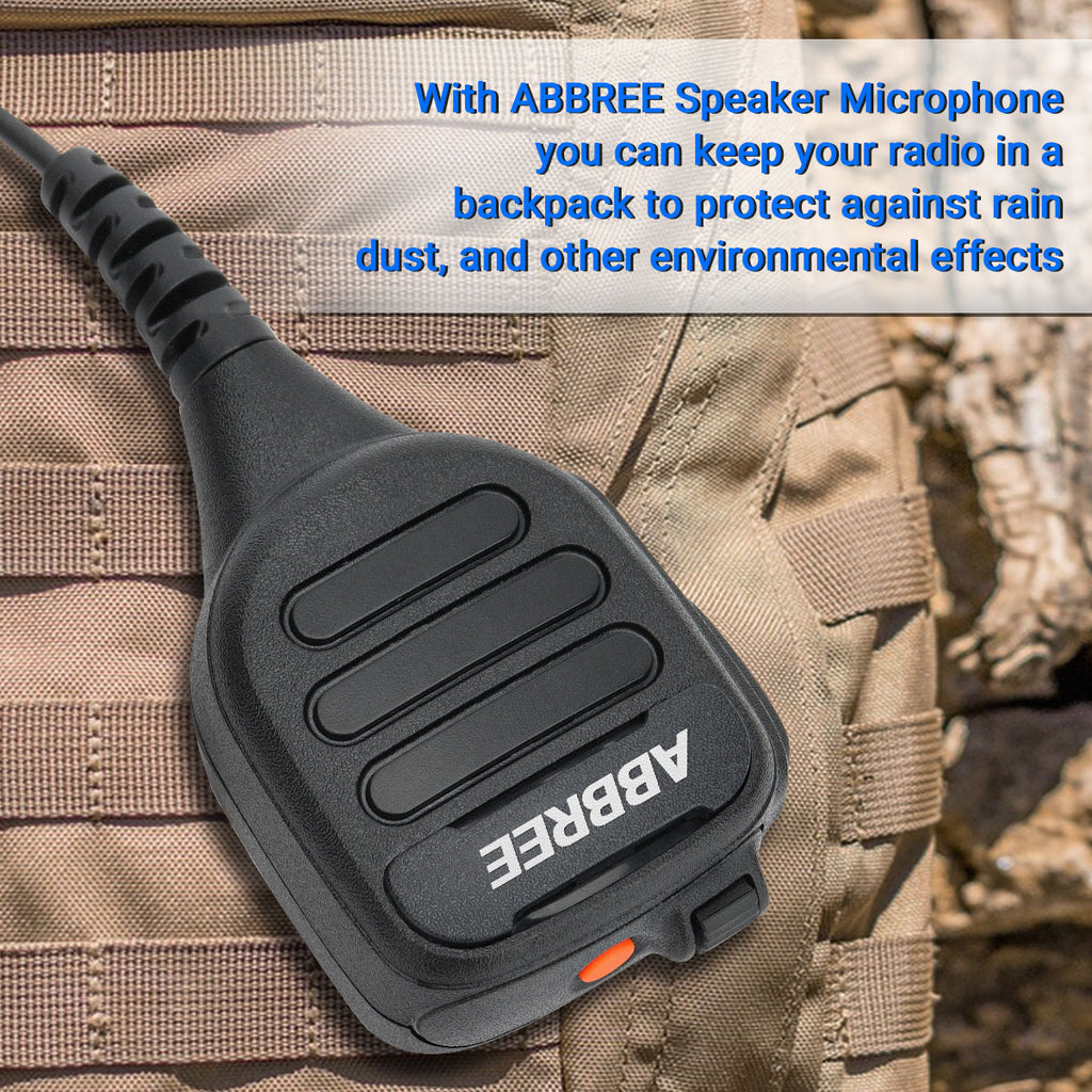 ABBREE AR-850 Speaker Mic Walkie Talkie Volume Adjustable IP54 Waterproof Compatible With Baofeng UV-5R UV-39 BF-888S Ham Radio