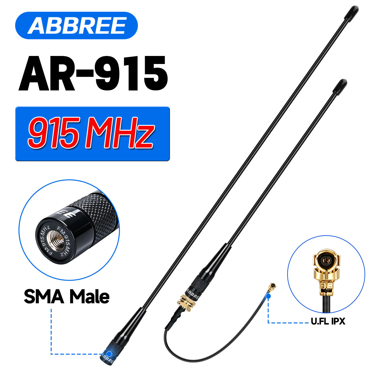 ABBREE AR-915 V1 V2 915MHz High Gain Omni Antenna SMA Male UHF Long Range for LoRa IoT Module Indoor Outdoor Communication