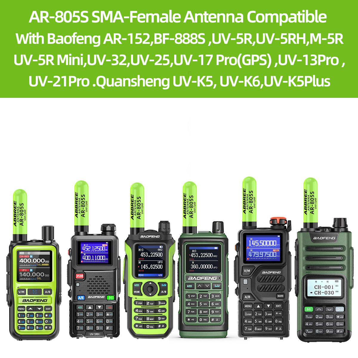 ABBREE AR-805S Mini Walkie Talkie Antenna SMA- Female Dual Band Long Range For Baofeng UV-5R Mini UV-21 PRO UV-32 Two Way Radio